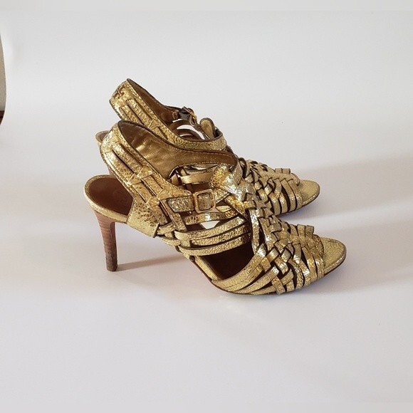 Tory Burch Nadia Women's Gold Braided Leather Heel Size 6.5 M - Picture 3 of 12